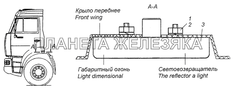 6460-3731001-06 Установка боковых габаритных фонарей КамАЗ-6520 (Euro-2, 3)